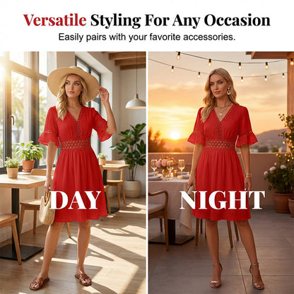 🔥 50% DE DESCONTO – SÓ HOJE 🔥 Vestido Feminino de Renda com Decote V | Feminino, Elegante e Perfeito para o Verão e Festas 👗✨