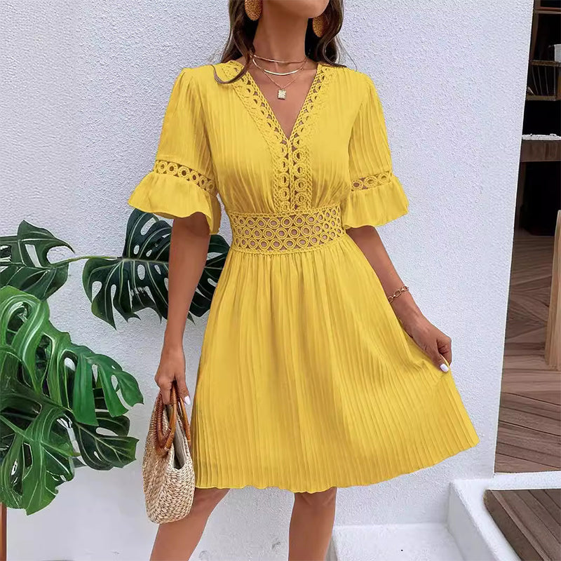 🔥 50% DE DESCONTO – SÓ HOJE 🔥 Vestido Feminino de Renda com Decote V | Feminino, Elegante e Perfeito para o Verão e Festas 👗✨