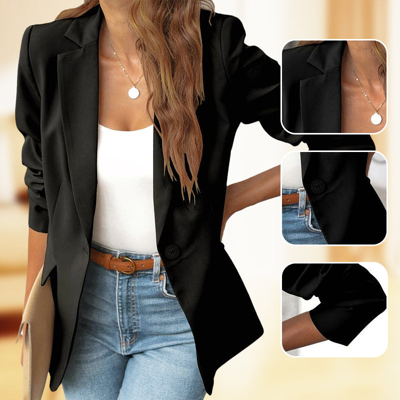 📦 Frete Grátis – Casaco Clássico de Botões com Lapela Suave em Cor Sólida | Elegante, versátil & perfeito para o dia a dia
