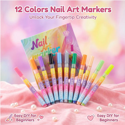 🎨 50% DE DESCONTO – Conjunto de 12 Canetas para Arte em Unhas | Cores vibrantes, ponta fina & fácil de usar