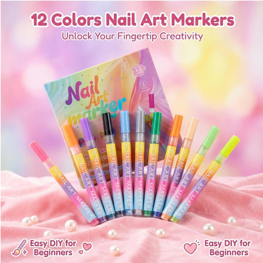 🎨 50% DE DESCONTO – Conjunto de 12 Canetas para Arte em Unhas | Cores vibrantes, ponta fina & fácil de usar