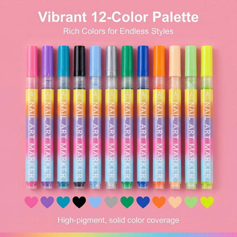 🎨 50% DE DESCONTO – Conjunto de 12 Canetas para Arte em Unhas | Cores vibrantes, ponta fina & fácil de usar