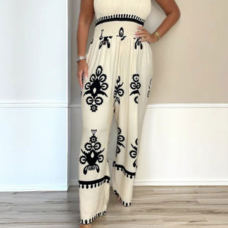 💥 50% DE DESCONTO – Macacão Feminino de Perna Larga com Alças Finas e Decote Aberto nas Costas | Leve, arejado & perfeito para o verão