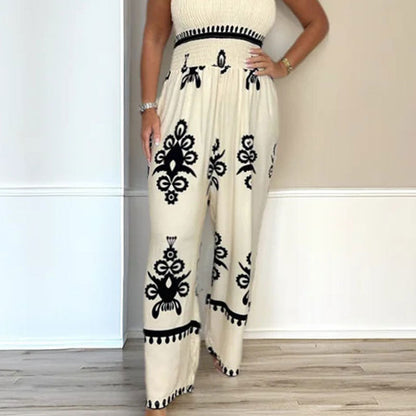 💥 50% DE DESCONTO – Macacão Feminino de Perna Larga com Alças Finas e Decote Aberto nas Costas | Leve, arejado & perfeito para o verão