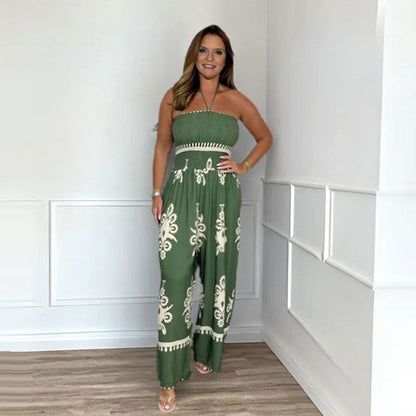 💥 50% DE DESCONTO – Macacão Feminino de Perna Larga com Alças Finas e Decote Aberto nas Costas | Leve, arejado & perfeito para o verão