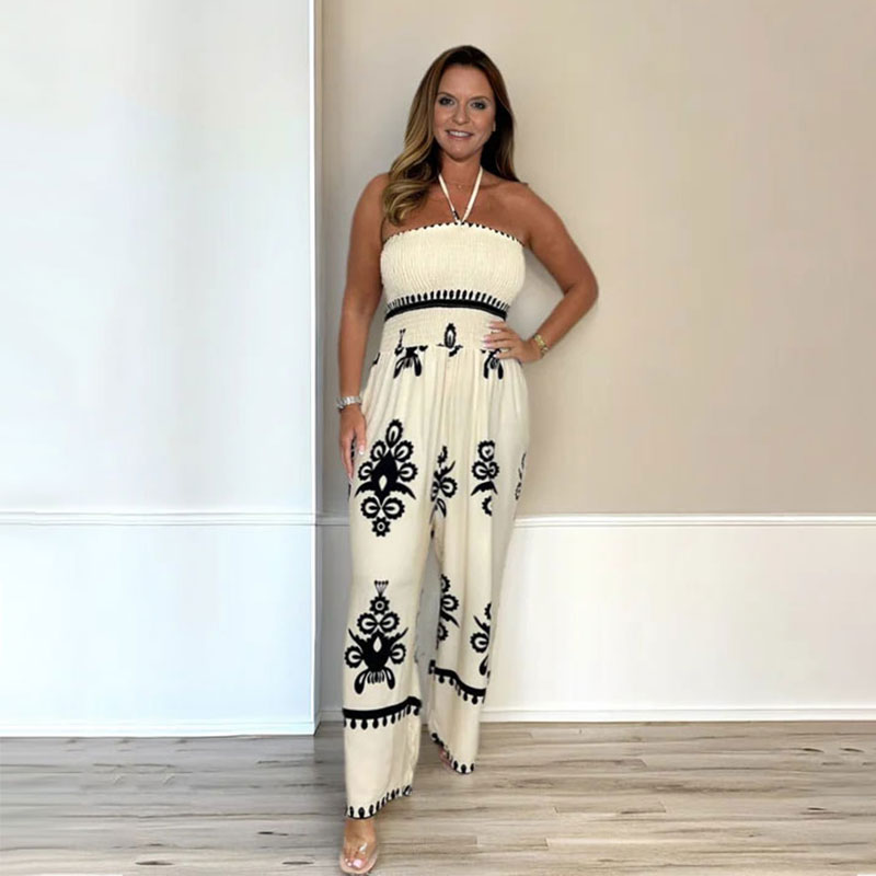💥 50% DE DESCONTO – Macacão Feminino de Perna Larga com Alças Finas e Decote Aberto nas Costas | Leve, arejado & perfeito para o verão