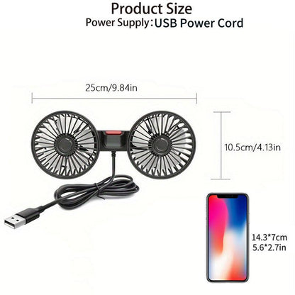 🌞Promoção de Verão: 56% de desconto🔥Ventilador de carro com duas pás e ligação USB, 3 velocidades e rotação de 360°