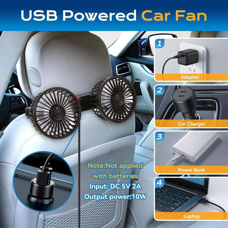 🌞Promoção de Verão: 56% de desconto🔥Ventilador de carro com duas pás e ligação USB, 3 velocidades e rotação de 360°