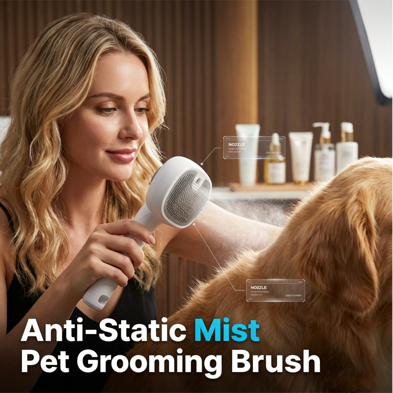 🐾 50% DE DESCONTO – Escova de Higiene para Pets com Spray Eletrônico de Névoa | Desembaraça, hidrata & remove pelos soltos sem esforço
