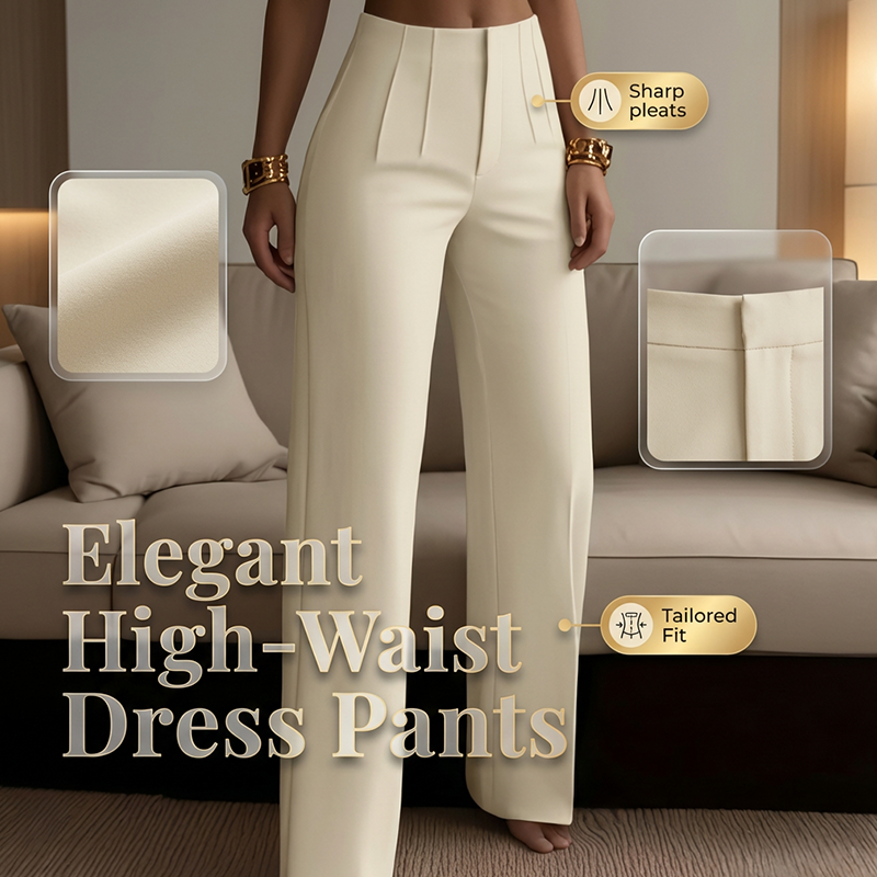 🔥 50% DE DESCONTO – Calça de Terno de Cintura Alta com Pregas e Perna Larga | Fluida, elegante & versátil para todos os momentos