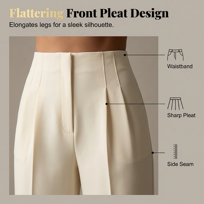 🔥 50% DE DESCONTO – Calça de Terno de Cintura Alta com Pregas e Perna Larga | Fluida, elegante & versátil para todos os momentos