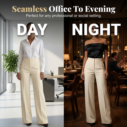 🔥 50% DE DESCONTO – Calça de Terno de Cintura Alta com Pregas e Perna Larga | Fluida, elegante & versátil para todos os momentos