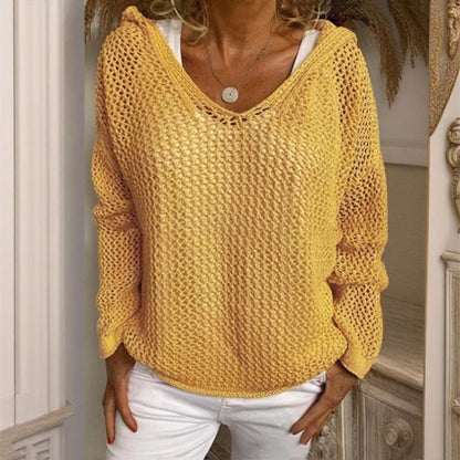 Women's Crochet Hollow Out Hooded Long Sleeve Tops