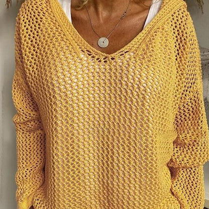 Women's Crochet Hollow Out Hooded Long Sleeve Tops