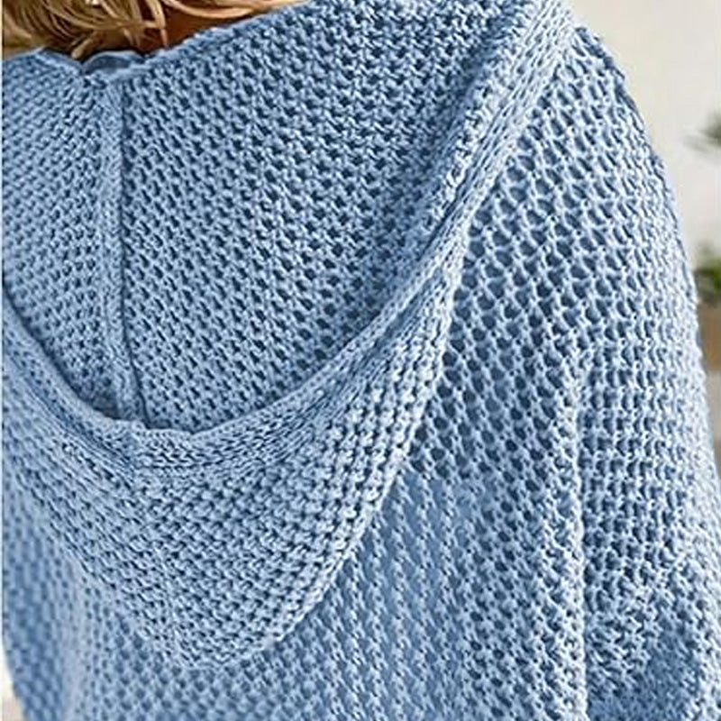 Women's Crochet Hollow Out Hooded Long Sleeve Tops