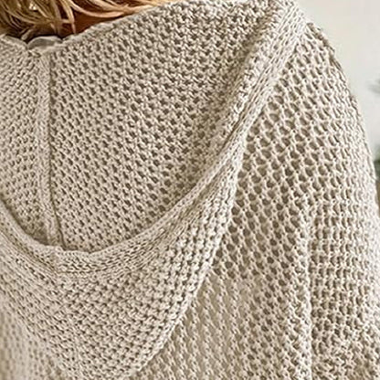 Women's Crochet Hollow Out Hooded Long Sleeve Tops