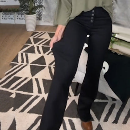 🔥 50% DE DESCONTO – Calça Jeans Bootcut com Botões de Cintura Média | Alonga a silhueta, modeladora & estilo casual 🎁