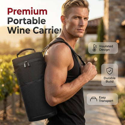 🔥 50% DE DESCONTO – Transportador Portátil de Vinho com Alça de Ombro | À prova de derramamento, fécho isolado & ideal para viagens e piqueniques