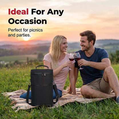 🔥 50% DE DESCONTO – Transportador Portátil de Vinho com Alça de Ombro | À prova de derramamento, fécho isolado & ideal para viagens e piqueniques
