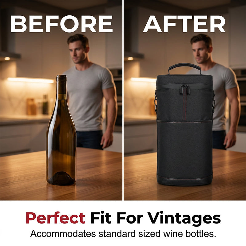 🔥 50% DE DESCONTO – Transportador Portátil de Vinho com Alça de Ombro | À prova de derramamento, fécho isolado & ideal para viagens e piqueniques