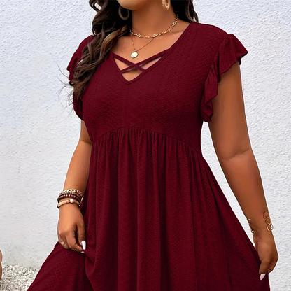 🔥 50% DE DESCONTO + COLAR GRÁTIS – Vestido Feminino com Decote V e Babados | Oferta por tempo limitado, elegante & perfeito para festas 📢⏰