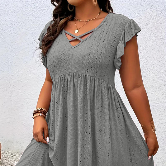 🔥 50% DE DESCONTO + COLAR GRÁTIS – Vestido Feminino com Decote V e Babados | Oferta por tempo limitado, elegante & perfeito para festas 📢⏰