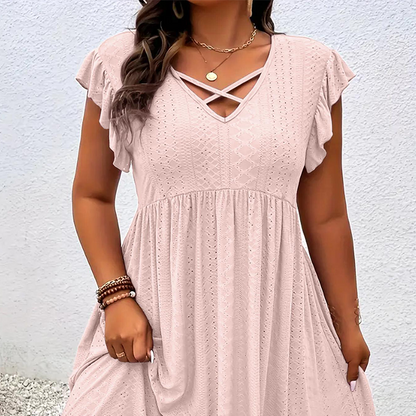 🔥 50% DE DESCONTO + COLAR GRÁTIS – Vestido Feminino com Decote V e Babados | Oferta por tempo limitado, elegante & perfeito para festas 📢⏰