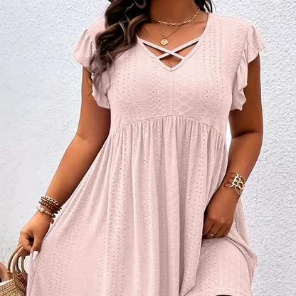 🔥 50% DE DESCONTO + COLAR GRÁTIS – Vestido Feminino com Decote V e Babados | Oferta por tempo limitado, elegante & perfeito para festas 📢⏰
