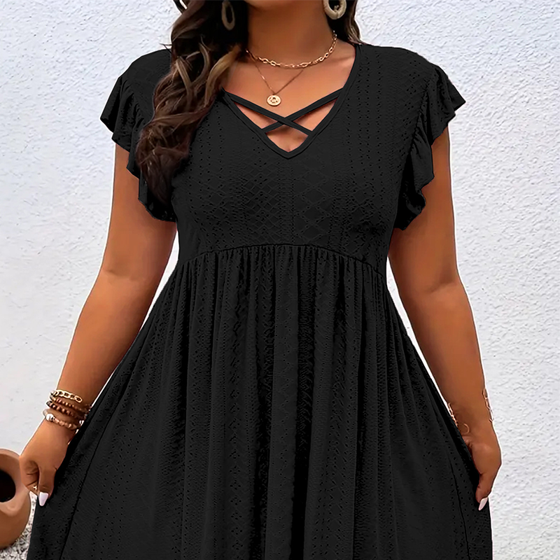 🔥 50% DE DESCONTO + COLAR GRÁTIS – Vestido Feminino com Decote V e Babados | Oferta por tempo limitado, elegante & perfeito para festas 📢⏰