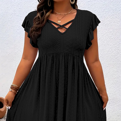 🔥 50% DE DESCONTO + COLAR GRÁTIS – Vestido Feminino com Decote V e Babados | Oferta por tempo limitado, elegante & perfeito para festas 📢⏰