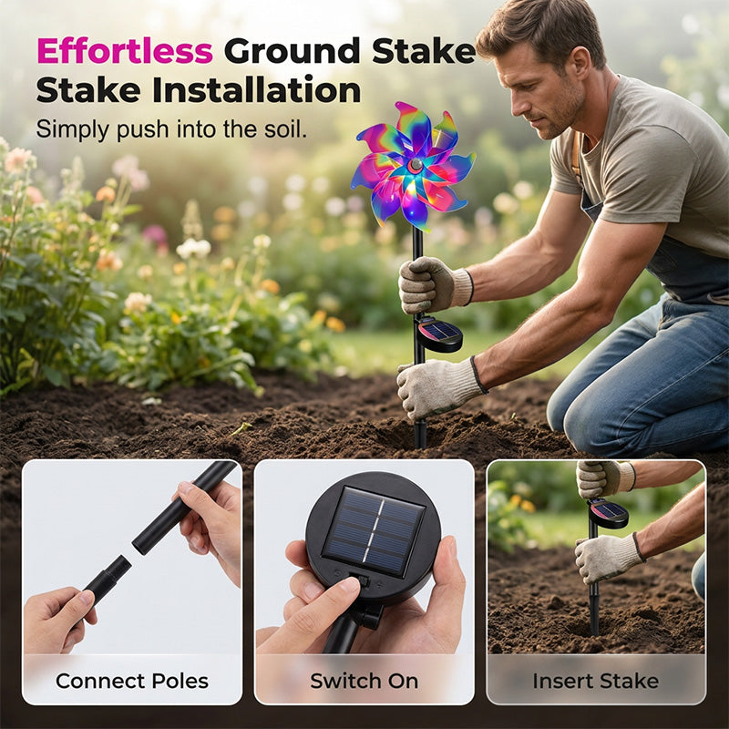 🌈 50% DE DESCONTO – Luz Solar Cata-vento para Jardim | Cores vibrantes, automática & resistente à chuva