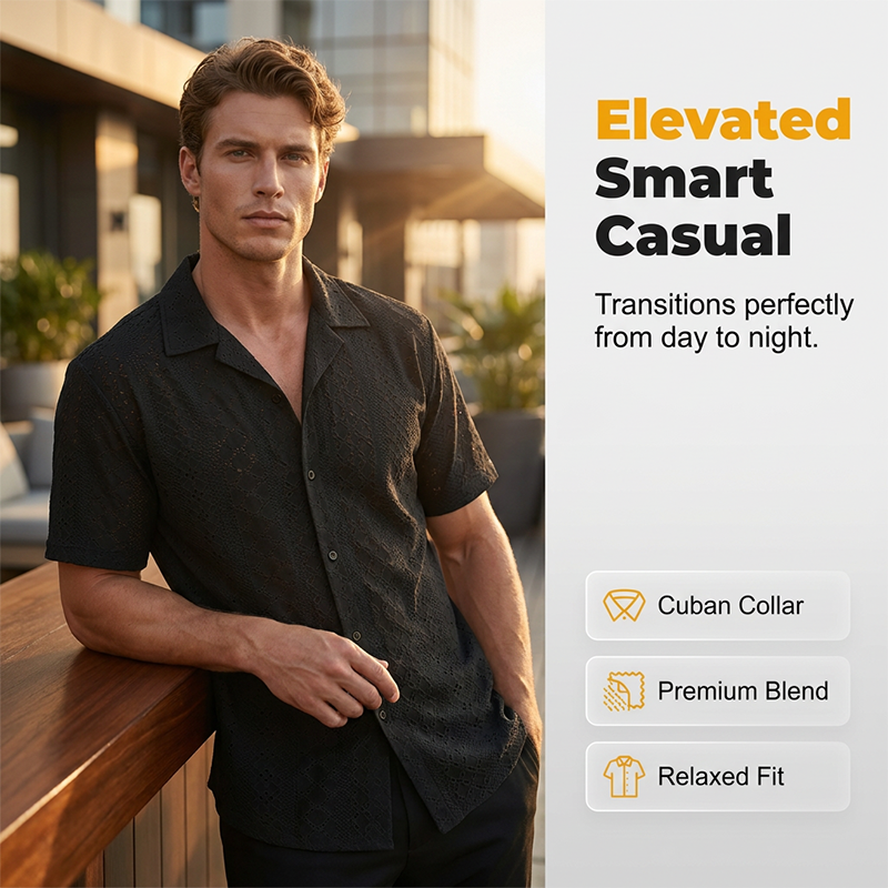 👕 50% DE DESCONTO – Camisa Masculina de Botões com Recortes | Leve, arejada & elegante para o verão