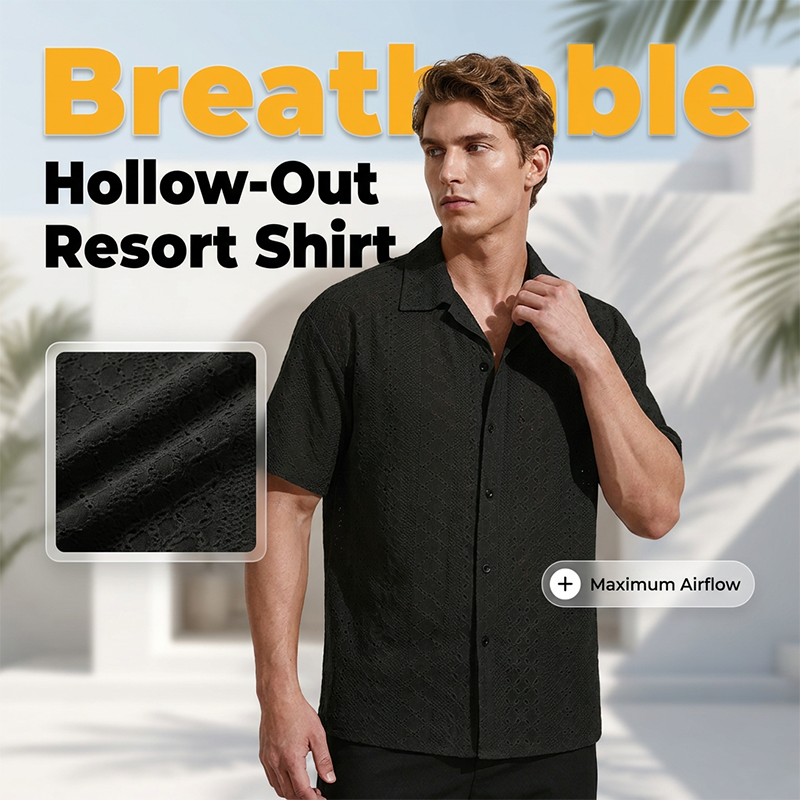 👕 50% DE DESCONTO – Camisa Masculina de Botões com Recortes | Leve, arejada & elegante para o verão