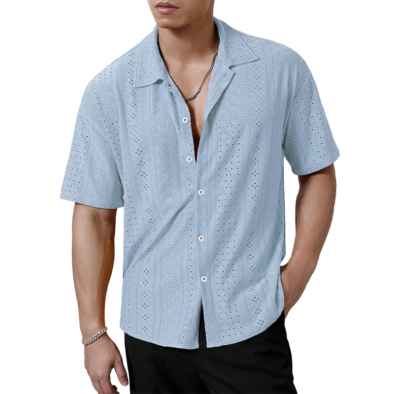 👕 50% DE DESCONTO – Camisa Masculina de Botões com Recortes | Leve, arejada & elegante para o verão