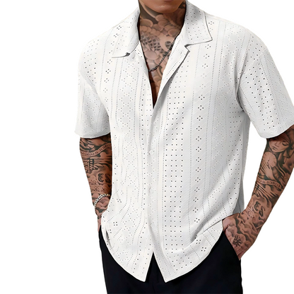 👕 50% DE DESCONTO – Camisa Masculina de Botões com Recortes | Leve, arejada & elegante para o verão