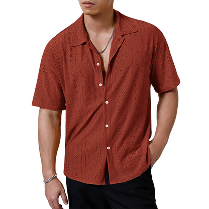 👕 50% DE DESCONTO – Camisa Masculina de Botões com Recortes | Leve, arejada & elegante para o verão