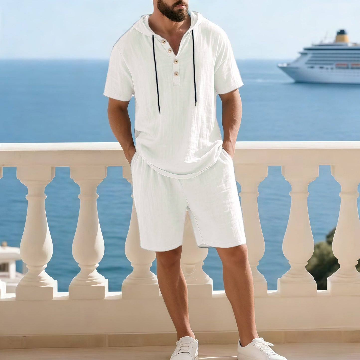 👕 50% DE DESCONTO – Conjunto de Verão para Homem | Camisa casual e short – Confortável & respirável