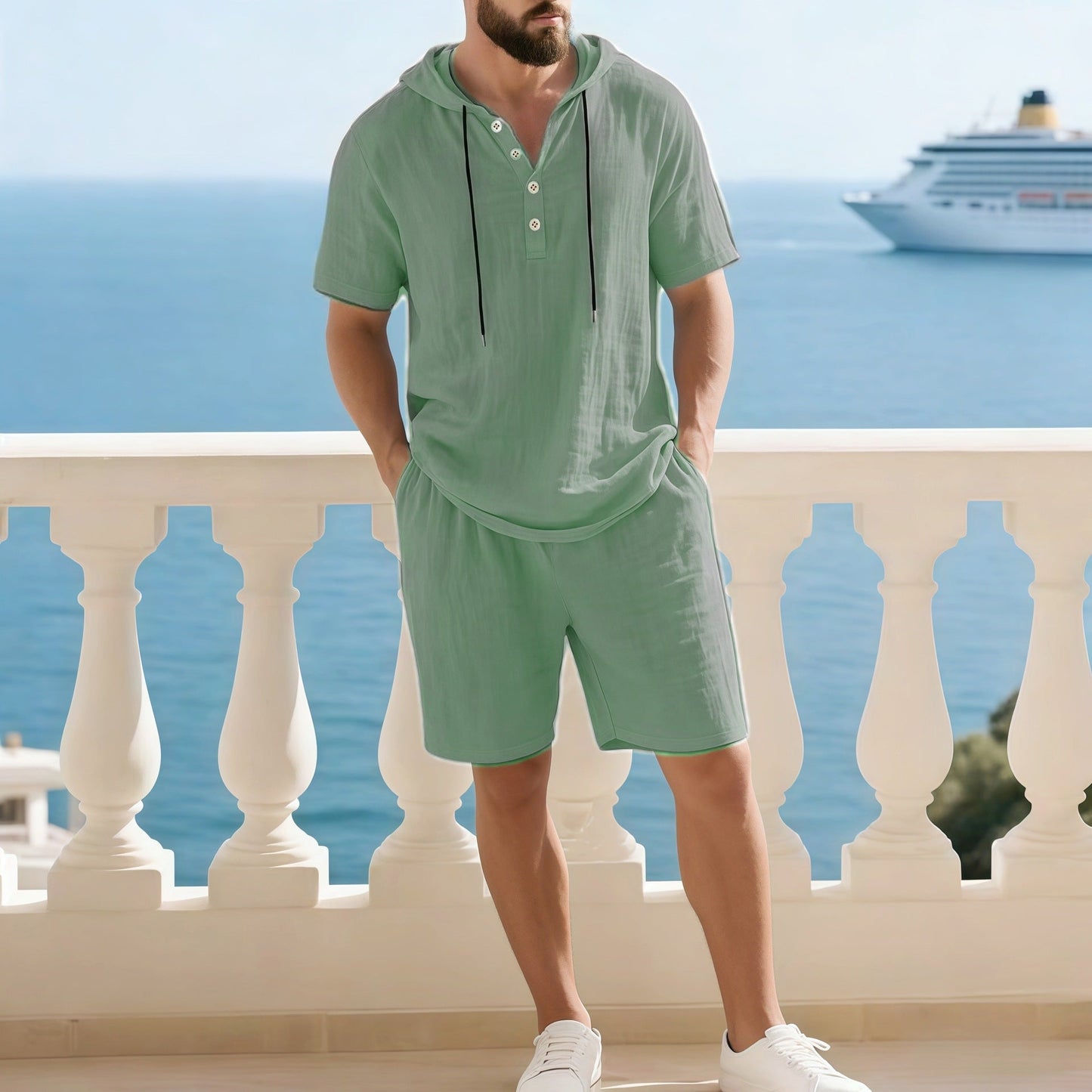 👕 50% DE DESCONTO – Conjunto de Verão para Homem | Camisa casual e short – Confortável & respirável