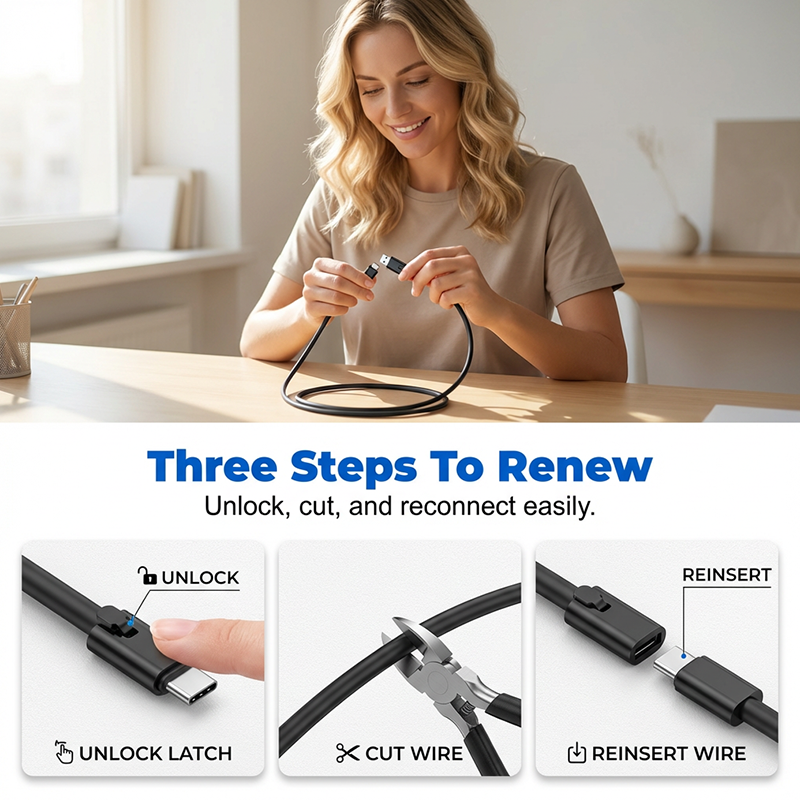 🔌 50% DE DESCONTO – Cabo USB-C de Corte e Reparo | Carregamento rápido, ajustável & durável