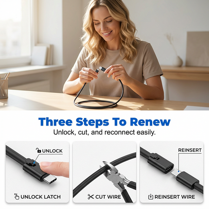 🔌 50% DE DESCONTO – Cabo USB-C de Corte e Reparo | Carregamento rápido, ajustável & durável