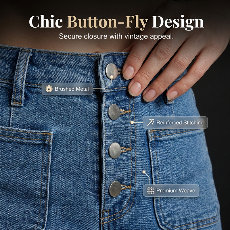Women's Casual Wide-Leg Jeans with Patch Pockets