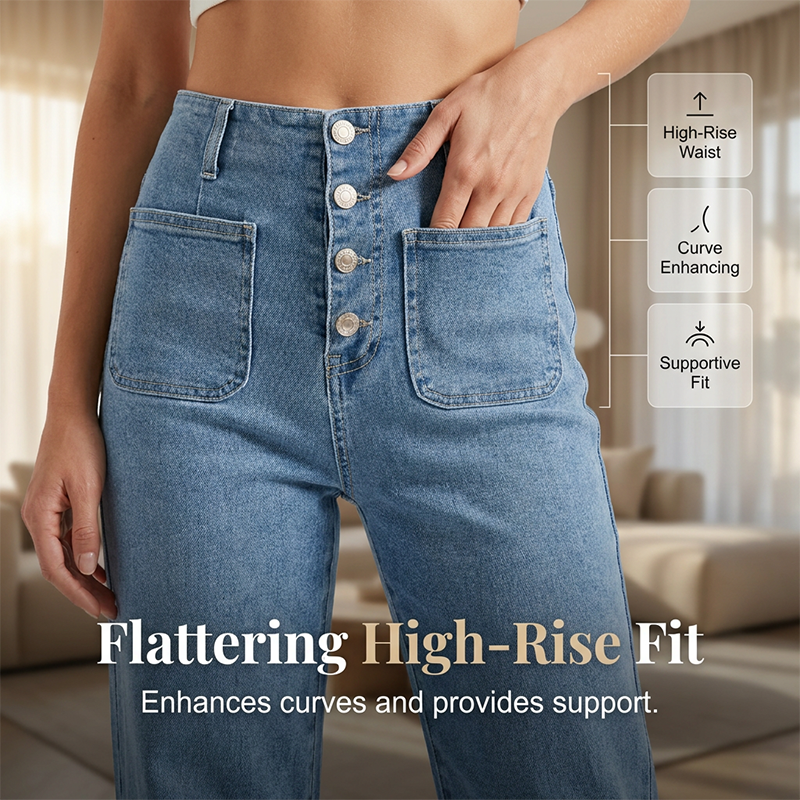 Women's Casual Wide-Leg Jeans with Patch Pockets