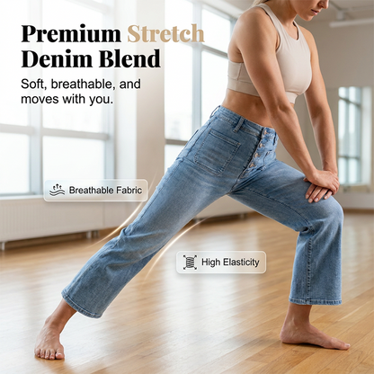 Women's Casual Wide-Leg Jeans with Patch Pockets