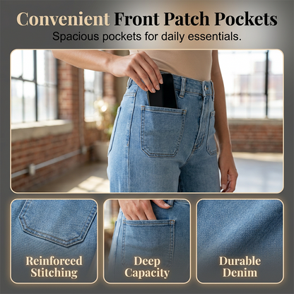 Women's Casual Wide-Leg Jeans with Patch Pockets