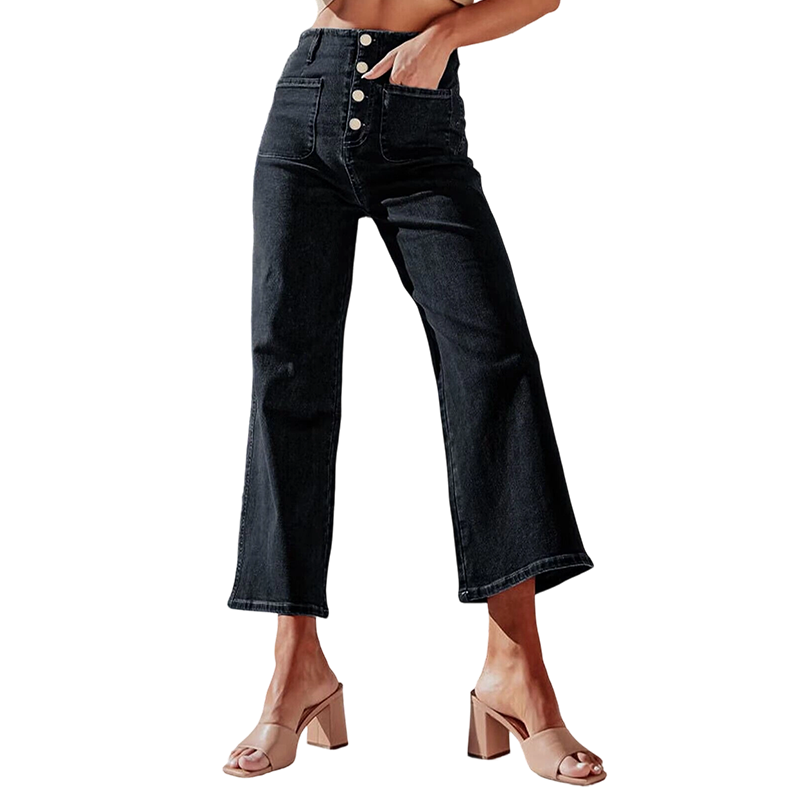 Women's Casual Wide-Leg Jeans with Patch Pockets
