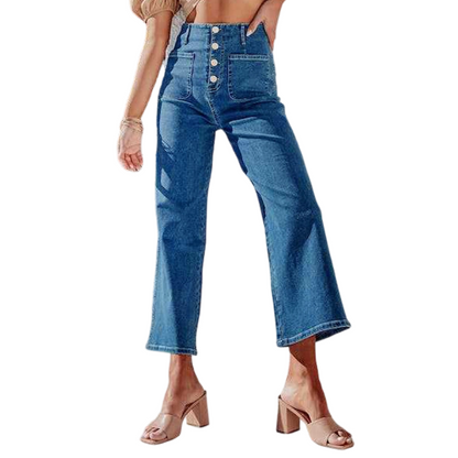 Women's Casual Wide-Leg Jeans with Patch Pockets