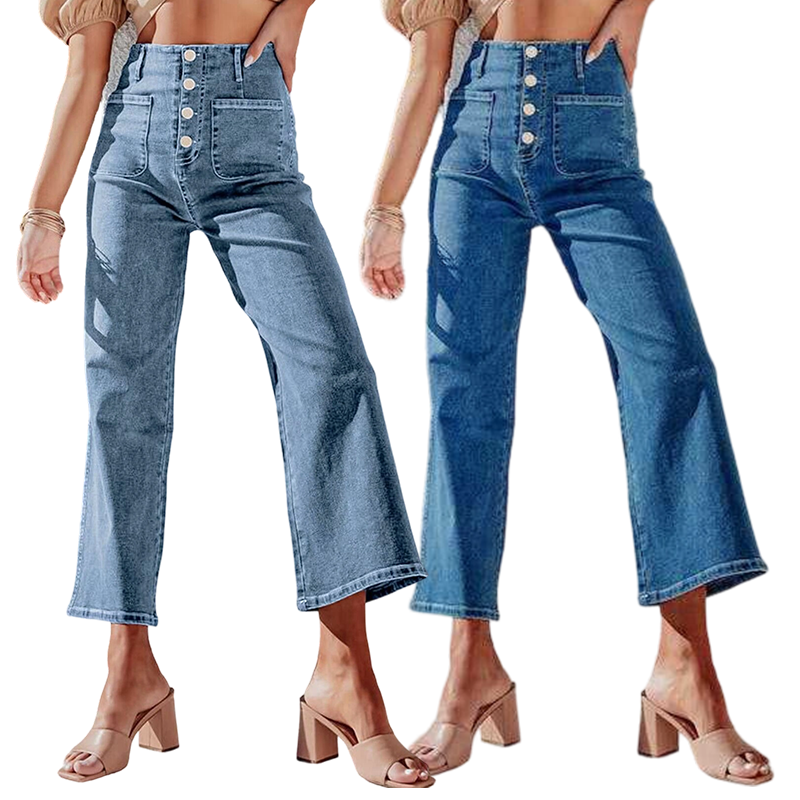 Women's Casual Wide-Leg Jeans with Patch Pockets