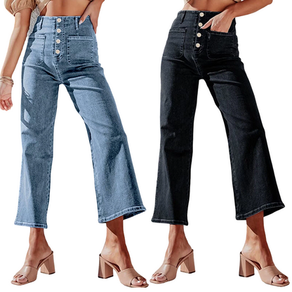 Women's Casual Wide-Leg Jeans with Patch Pockets