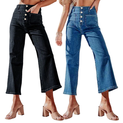 Women's Casual Wide-Leg Jeans with Patch Pockets