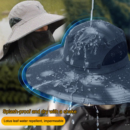 Chapéu de sol profissional para atividades ao ar livre 🛡️, com aba larga e proteção UPF 50+, design respirável, proteção contra o sol e insetos — a escolha ideal para caminhadas de verão